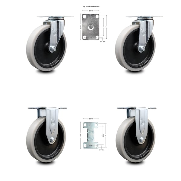 5" Rubbermaid Cart Casters - Non-Marking Wheel 4400 Series 4500 Series, 4PK
